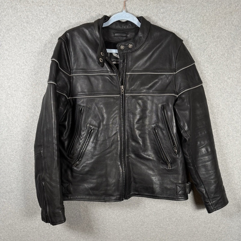 Leather Motorcycle Jacket Street Legal Performance Mens XL Black Biker Riding